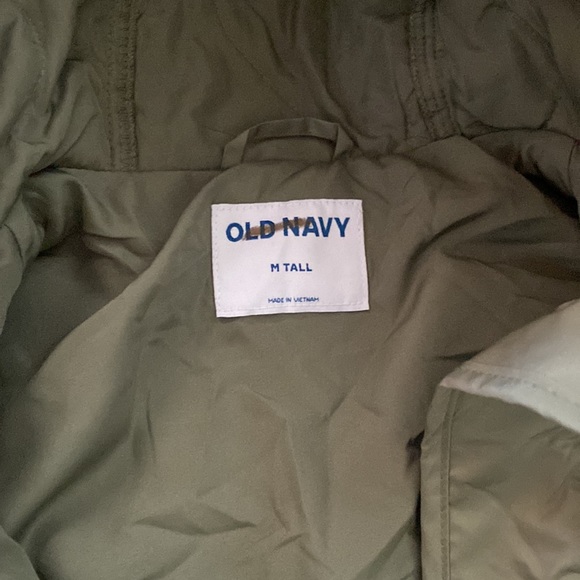 Hooded Sherpa Quilted Hybrid Coat Old Navy green ivory medium Tall MT - Picture 7 of 10